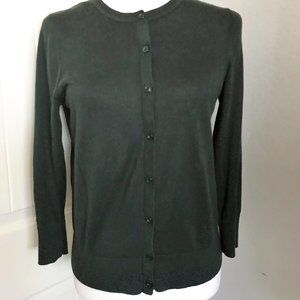 Loft 100% Pima Cotton 3/4-Length Sleeve Dark Green Cardigan Small